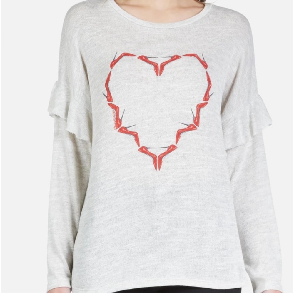LAUREN MOSHI LIGHTWEIGHT KNIT PULLOVER SWEATER HEART STILETTOS 👠 PRINT SZ S - Picture 3 of 11